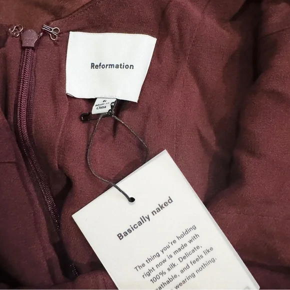 Reformation 100% silk Melina Brown Dress NEW - Picture 10 of 10